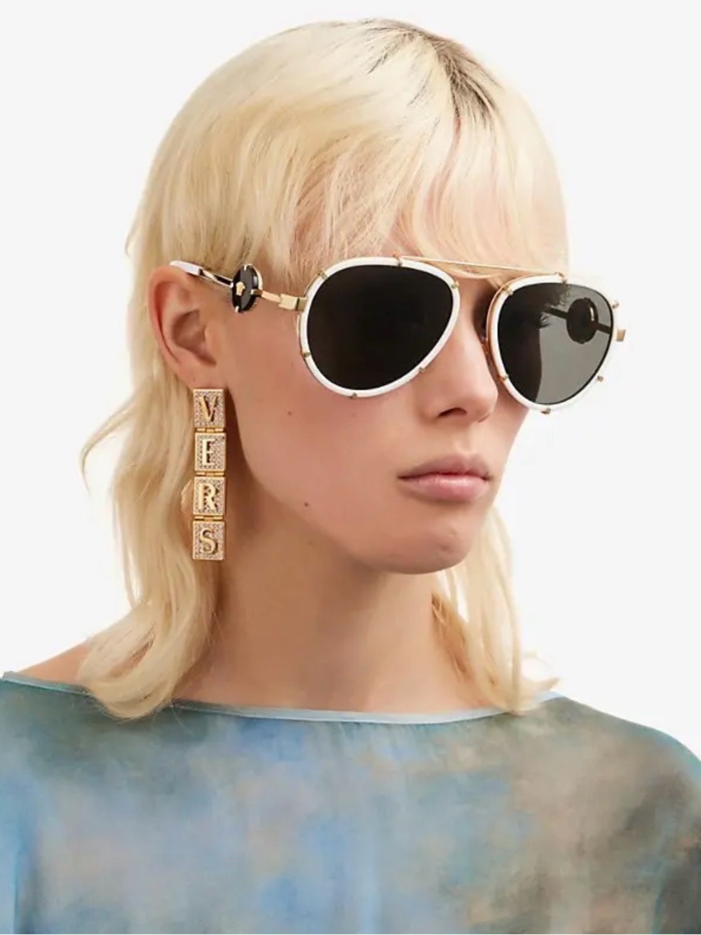 New Versace VE2232 147187 White and Gold Aviator Sunglasses Authentic - Picture 4 of 15